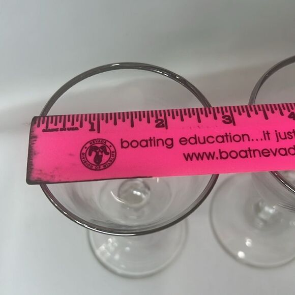 Tiffin Pheasant Grouse Crystal Stem Cocktail Goblet 3 Oz Silver Trim Rim Set 2 - Picture 5 of 8